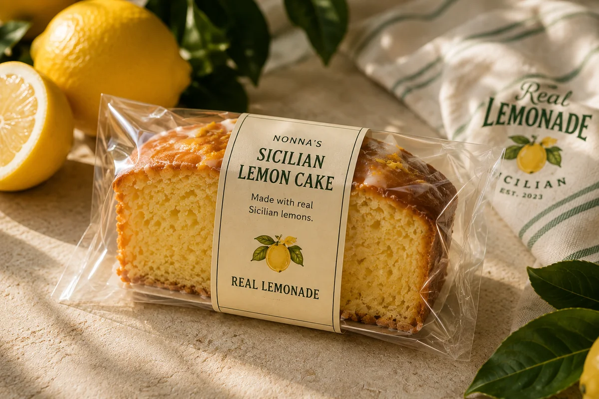 Individually wrapped slice of Nonna's Sicilian Lemon Cake