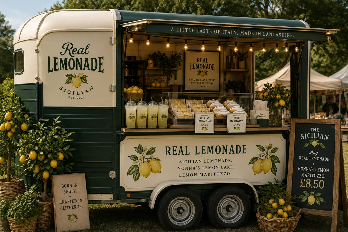 REAL Lemonade horsebox retail unit serving Sicilian lemonade, lemon cake and maritozzi